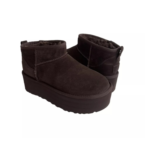 UGG CLASSIC ULTRA MINI PLATFORM BURNT CEDAR SHEARLING BOOTS - Picture 1 of 6